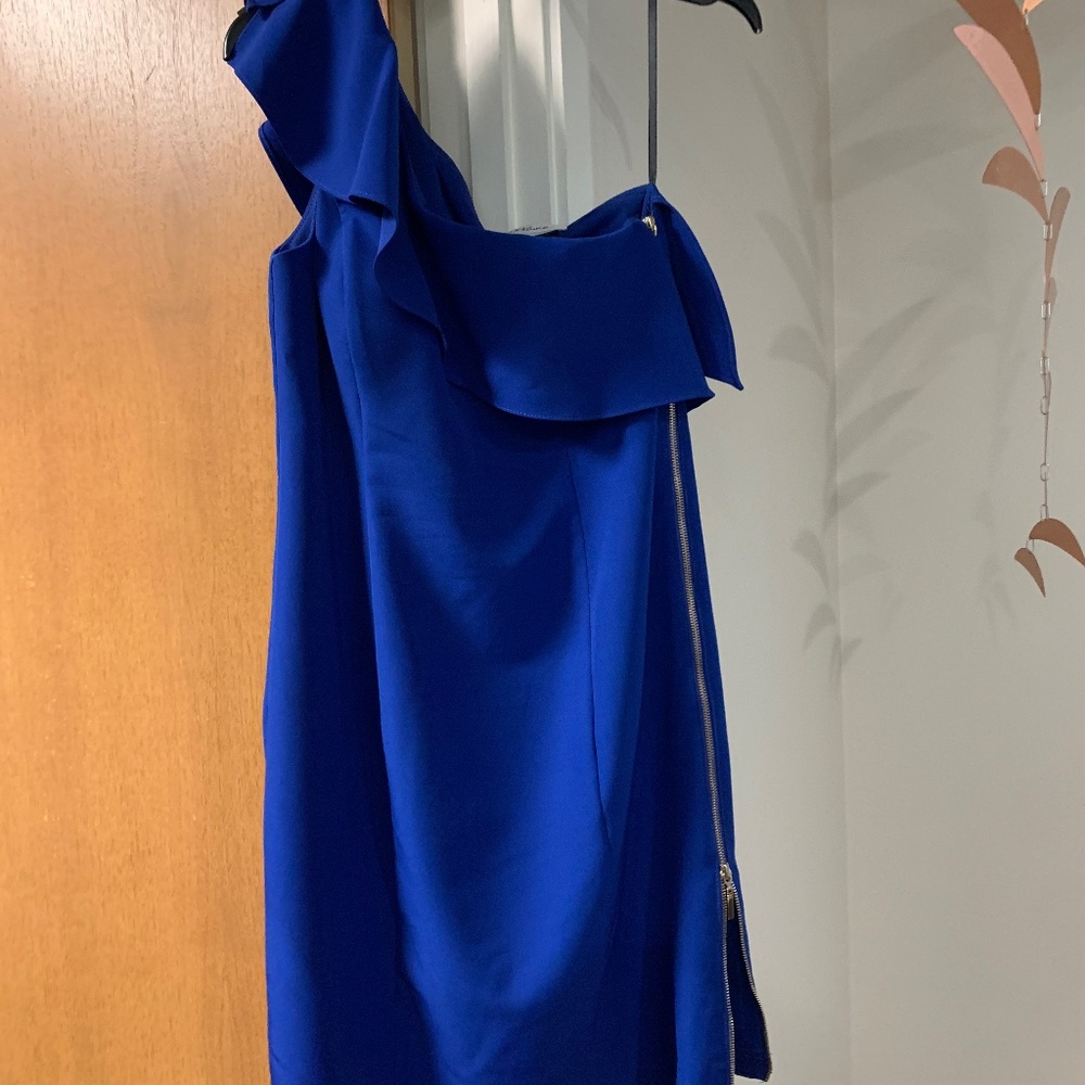 Cartise Blue One Shoulder Dress with Zipped
